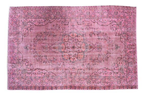 6'0''x10'2''Faded Pink Color Turkish Wool Rug,Anatolian Ottoman Handmade Area Rug,Decorative Rug,Nomadic Rug,Modern Art Rug,3430
