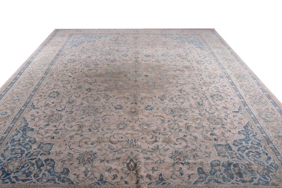 Vintage Hand Woven Wool Rug, Faded Colors, Living Room, Over Die Anatolia Rug, Large Size, Palas Patterns, Nautural Colors, 9'8'x 12'6' ft