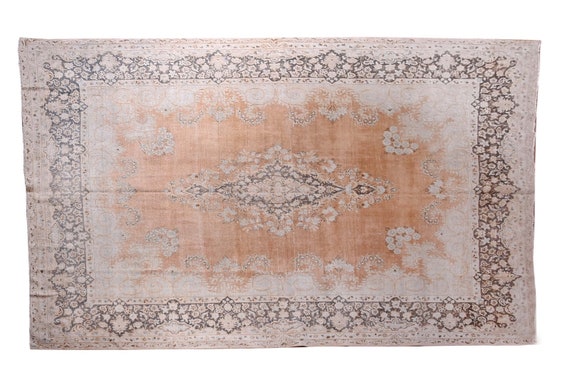 9'5"X13'1''Vintage Pastel Beige-Copper Color Turkish Area Rug,Bedroom Rug,Neutral Rug,Living Room Rug,Boho Rug,Decorative Rug,Faded Rug,3236
