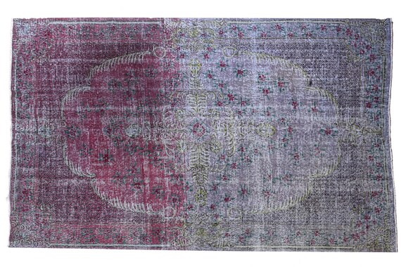 7'5''x10'03''Faded Gray-Red Color Turkish Wool Rug,Anatolian Ottoman Handmade Area Rug,Decorative Rug,Nomadic Rug,Modern Rug,Unique Rug,3455