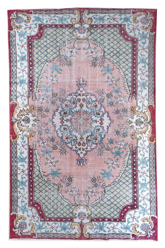 5'9''X 9'10'' Vintage Rug,Faded Nautural Multi Colors Turkish Area Rug,Bedroom Rug,Neutral Rug,Living Room Rug,Boho Rug,Decorative Rug,