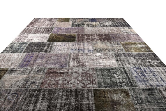 Large Patchwork Rug , Gray Rug Vintage Area Rug made of Vintage Faded Turkish Rugs , collage Unique Area Rug,9.8*13.1 feet
