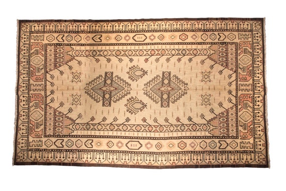 7'08''x11'3''Beige-BrownColor Vintage Turkish Wool Rug,Anatolian Ottoman Handmade Area Rug,Home Decor,Decorative Rug,Nomadic Rug,Ottoman Rug