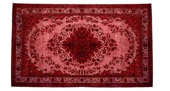 5'5'' x 9'02'' Red Color Vintage Turkish Wool Rug,Anatolian Handmade Area Rug,Home Decor,Decorative Rug,Red Rug,Nomadic Rug