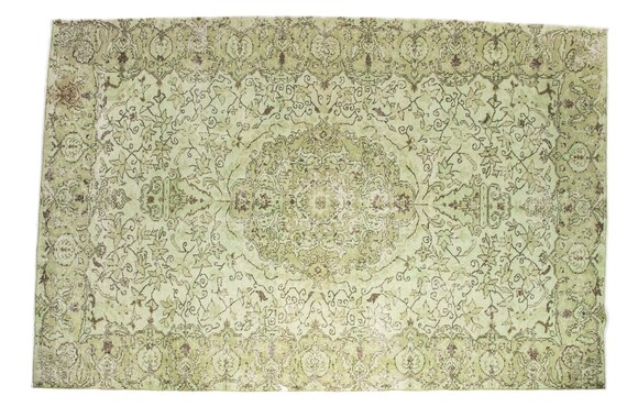 6'03''x9'5'' Light Green Color Vintage Turkish Wool Rug,Anatolian Ottoman Handmade AreaRug,Home Decor,Decorative Rug,Nomadic Rug, Custom Rug