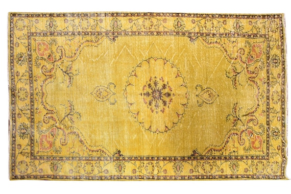 6'1''x10'4''Faded Yellow Color Turkish Wool Rug,Anatolian Ottoman Handmade Area Rug,Decorative Rug,Nomadic Rug,Modern Art Rug,3423