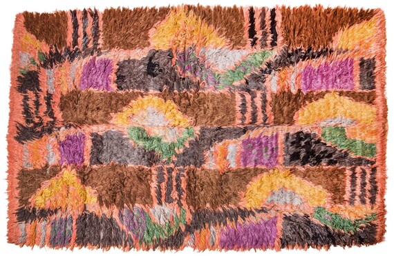 Unique Tulu Rug 6.5x9.8 ft Brown-Colorful Moroccan rug,Oushak rug,Boho Rustic Rug, handmade area rug,Turkish vintage rug  by Kilim Rug Home