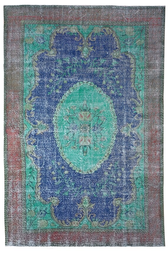 7'1'' X 10'10'' Vintage Rug,Faded Nautural Blue Colors Turkish Area Rug,Bedroom Rug,Neutral Rug,Living Room Rug,Boho Rug,Decorative Rug,