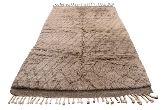 Very Diffrent Unique Moroccan Rug, 6'7'' x 10'6''Faded Beige Color Shaggy Rug,Bohemian Rustic Rug,Handmade area rug,Faded Rug,Living Room