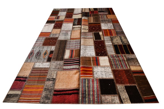 TURKISH RUG, Large Patchwork Rug, VINTAGE Rug, Turkish Wool Rug, Home Decoration Rug, Rainbow Rug, Collage Unique Area Rug,6.5*9.8 feet