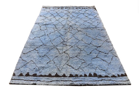 Very Diffrent Unique Moroccan Rug, 6'06''x 8'5'' Faded Blue Color Shaggy Rug,Bohemian Rustic Rug,Handmade area rug,Faded Rug,Living Room