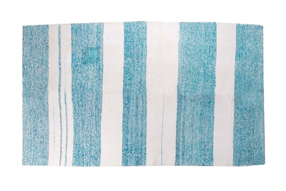 4'5''x7'8'' White-Blue Color Vintage Turkish Decorative Hemp Rug,Anatolian Handmade Area Rug,Home Decor,Decorative Rug,Nomadic Rug,Hemp Rug