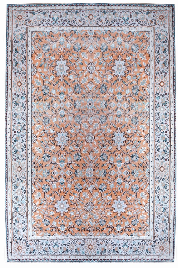 6'3" X 9'7'' Vintage Rug,Faded Nautural Brick Colors Turkish Area Rug,Bedroom Rug,Neutral Rug,Living Room Rug,Boho Rug,Decorative Rug,Faded