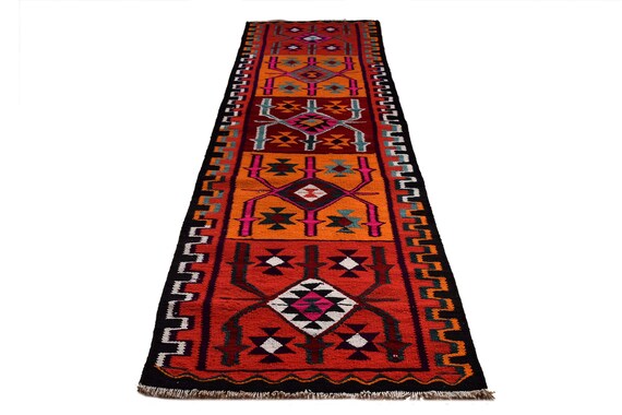 3'2'x11'8' MODERN ABSTRACT RUNNER Rug - Outdoor Doormat, Floor Mat, Small Boho Rug, Handmade Area Rug, Living Room Carpet, Personalized Gift
