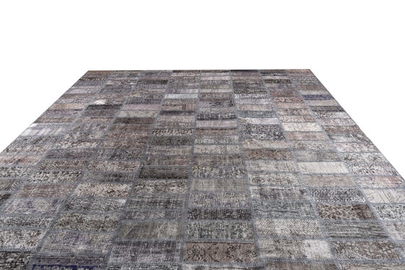 Gray Color Large Patchwork Rug ,Soft Color Rug Vintage Area Rug made of Vintage Faded Turkish Rugs , collage Unique Area Rug,9.8 x 13.1 feet