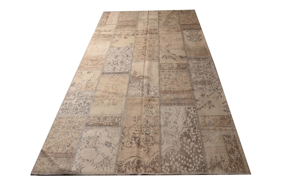 6'5''x9'8''Large Pacthwork Beige Color Vintage Turkish Wool Rug,Anatolian Handmade Area Rug,Home Decor,Decorative Rug,Nomadic Rug,Modern Rug