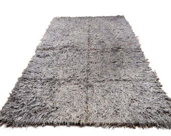 Very Diffrent Unique Moroccan  Rug, 7'2''x 10'1''Faded Gray Color Shaggy Rug,Bohemian Rustic Rug,Handmade area rug,Faded Rug,Living Room