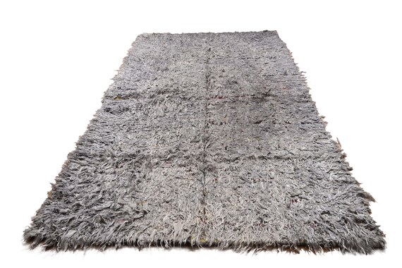 Very Diffrent Unique Moroccan Rug, 7'2''x 10'1''Faded Gray Color Shaggy Rug,Bohemian Rustic Rug,Handmade area rug,Faded Rug,Living Room