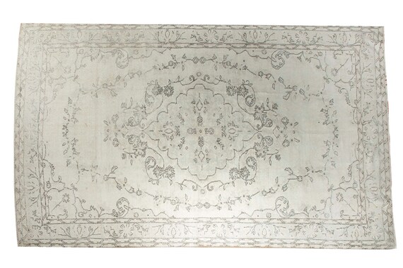 6'1'' x 9'5'' Beige Color Vintage Turkish Wool Rug,Anatolian Handmade Area Rug,Home Decor,Decorative Rug,Grey-Blue Rug,Nomadic Rug
