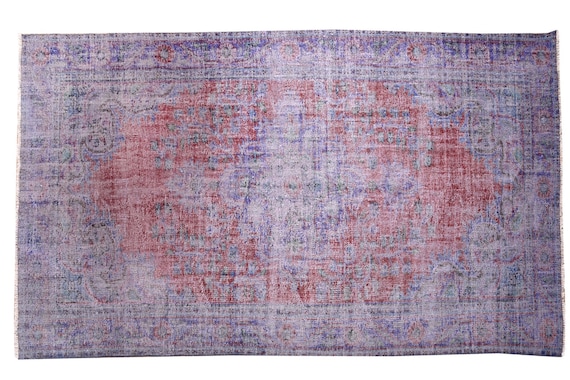 5'7''x9'2''Faded Red Gray-Blue Color Turkish Wool Rug,Anatolian Ottoman Handmade Area Rug,Decorative Rug,Nomadic Rug,Modern Art Rug,3412