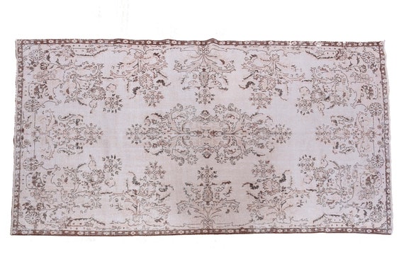 5'7''x9'3''Faded Beige Color Turkish Wool Rug,Anatolian Ottoman Handmade Area Rug,Decorative Rug,Nomadic Rug,Modern Art Rug,3442