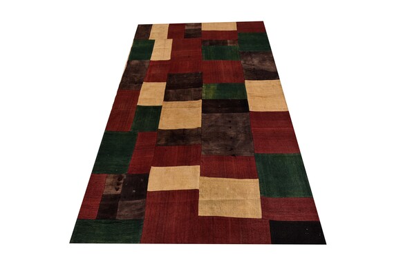 Red Color Large Patchwork Rug ,Soft Color Rug Vintage Area Rug made of Vintage Faded Turkish Rugs , collage Unique Area Rug,4.1 x 6.8 feet