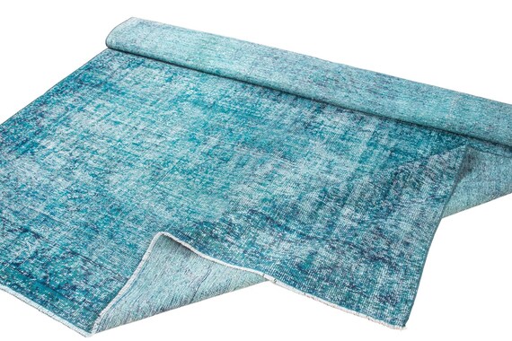 7'4'' x 10'4'' Blue Vintage Turkish Wool Rug,Anatolian Handmade Area Rug,Home Decor,Decorative Rug,Blue-White Rug,Nomadic Rug,Modern Art Rug