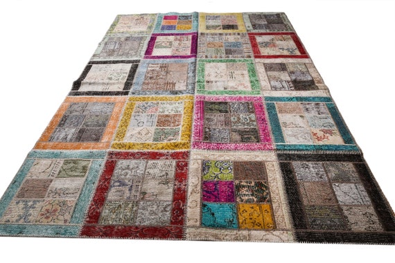 Multi Color Large Patchwork Rug ,Soft Color Rug Vintage Area Rug made of Vintage Faded Turkish Rugs , collage Unique Area Rug,6.5x9.8feet