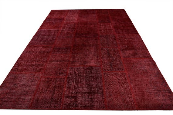 Wine Color Large Patchwork Rug ,Soft Color Rug Vintage Area Rug made of Vintage Faded Turkish Rugs , collage Unique Area Rug,7.2 x 10.4 feet