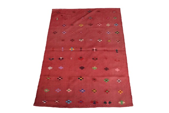 RUG, TURKISH Cicim Rug HOME Rug, Vintage Rug, Wool Rug, Oushak Rug, Bohemian Rug, Office Rug, Living Room,Pastel Red Rug 3 x 4 feet