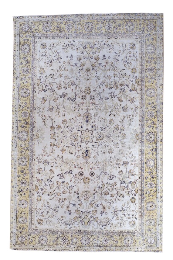 6'7" X 9'5''Vintage Rug,Natural Beige Colors Turkish Area Rug,Bedroom Rug,Neutral Rug,Living Room Rug,Boho Rug,Decorative Rug,Faded Rug,