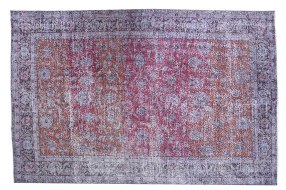 6'4''x9'5''Faded Red-Gray Color Turkish Wool Rug,Anatolian Ottoman Handmade Area Rug,Decorative Rug,Nomadic Rug,Modern Art Rug,3406