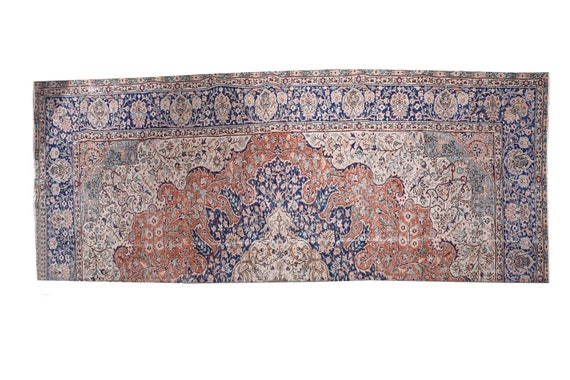 3'8''X11'2'' Vintage Hand Woven Large Runner Rug, Turkish Rug, Copper-Blue Rug, Unique Carpet Rug, Art Work Rug, Moroccan Rug,kilim Rug,3452