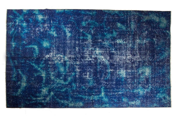 ARTISTIC BLUE RUG - Entrance Carpet, Vintage Rug Area, Hand Woven Rug, Hemp Rug, Doormat Outdoor, Modern Custom Painted Rug, 7'7''x10'3'' ft