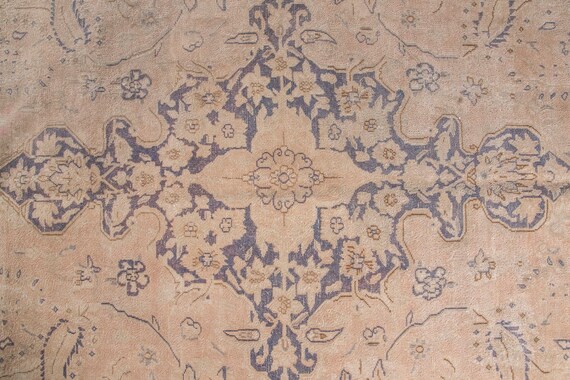 9'6''x13'4''Natural Beige-Blue Color Turkish Wool Rug,Anatolian Ottoman Handmade Area Rug,Decorative Rug,Nomadic Rug,Modern Art Rug,2487