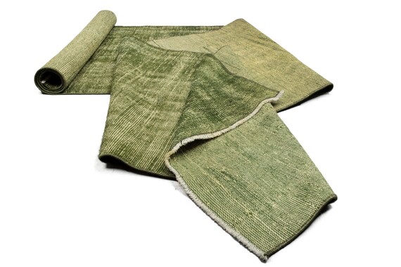 11x1 Entryway Runner Rug, Patio Rug, Hand Woven Unique Hallway Carpet, Vintage Green Turkish Rug, Washable Wool Rug, Floor Rug, 2'6' x 11'1'
