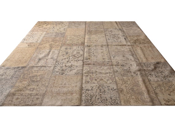 Beige Color Large Patchwork Rug ,Soft Color Rug Vintage Area Rug made of Vintage Faded Turkish Rugs , collage Unique Area Rug,9.02x9.8feet