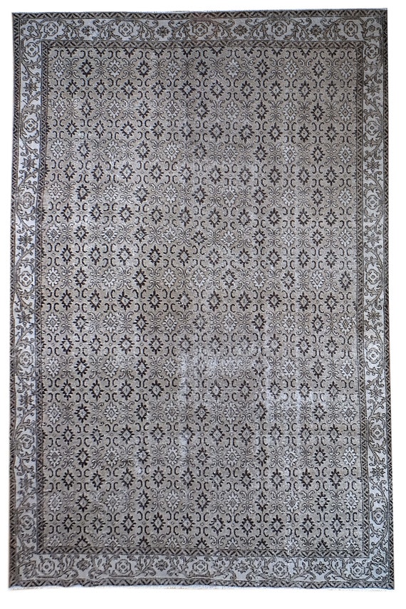 6'8'' x 10'1'' Faded Nautral Gray Color Turkish Wool Rug,Anatolian Ottoman Handmade Area Rug,Decorative Rug,Nomadic Rug,Modern Art Rug,Faded