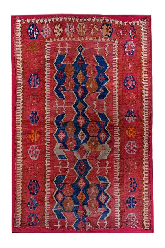 Old Old Konya Obruk Rug,Anatolian Antique Fragman , Antique Rug, Turkish Rug, Vintage Rug, Carpet 4.7 x 6.2 feet ,Antique Cut Piece Of Rug