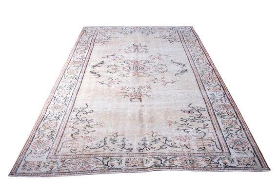 5'8''x9'05''Beige-Brown Color Vintage Turkish Wool Rug,Anatolian Ottoman Handmade Area Rug,HomeDecor,Decorative Rug,Nomadic Rug,Art Rug,1563