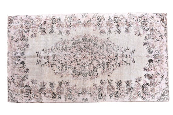 4'3''x8'6''Faded Beige-Mix Color Turkish Wool Rug,Anatolian Ottoman Handmade Area Rug,Decorative Rug,Nomadic Rug,Modern Rug,3568