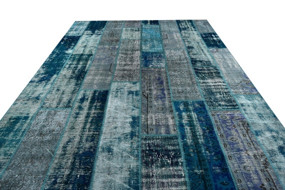 Turquoise Color Large Patchwork Rug ,Soft Color Rug Vintage Area Rug made of Vintage Faded Turkish Rugs ,collage Unique Area Rug,8.2x11.4 ft