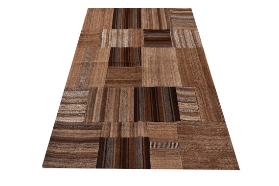 Brown Color Large Patchwork Rug ,Soft Color Rug Vintage Area Rug made of Vintage Faded Turkish Rugs ,collage Unique Area Rug,4.2 x 6.1 ft