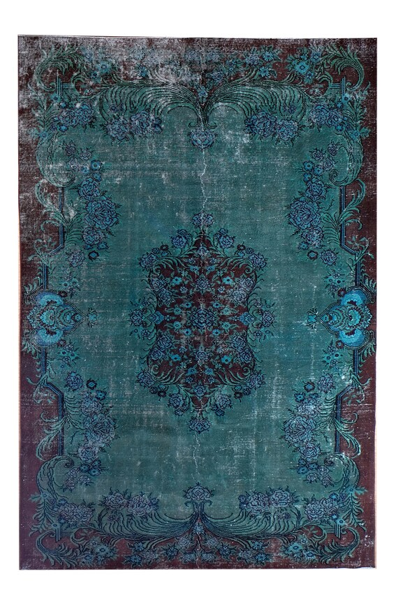 8' X 10' Vintage Rug,Faded Turquoise Green Colors Turkish Area Rug,Bedroom Rug,Neutral Rug,Living Room Rug,Boho Rug,Decorative Rug,Faded