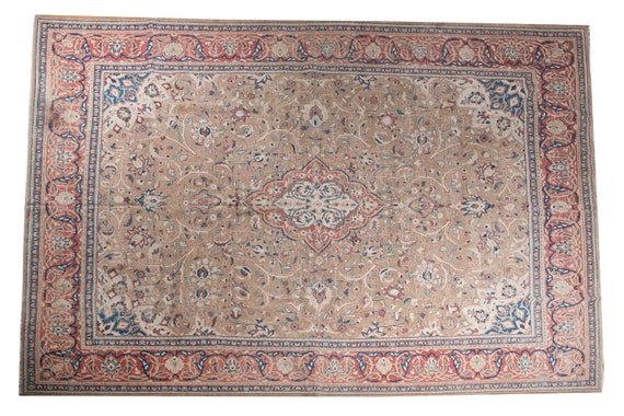 9'5''x12'9''Pastel Natural Beige Color Turkish Wool Rug,Anatolian Ottoman Handmade Area Rug,Decorative Rug,Nomadic Rug,Modern Art Rug,1112