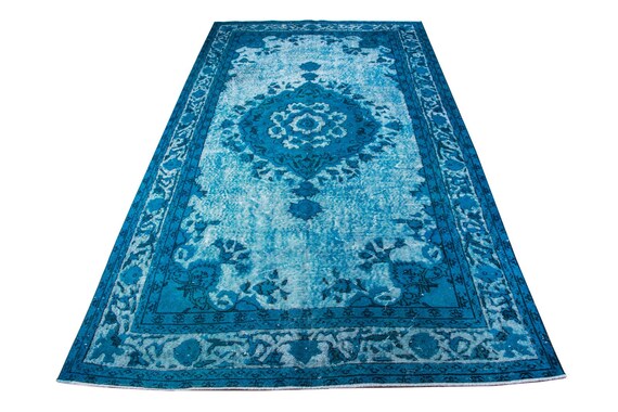 5x4 rug 9x3 Feet, Hand Woven Rug, Blue Faded Rug, Vintage Rug, Large Rug, Heriz Rug, Large Rug for Bedroom, Runner Rug, Nomadic Rug