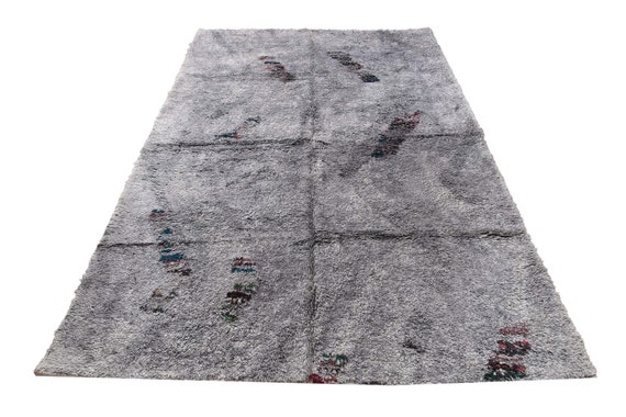 Very Diffrent Unique Moroccan Rug, 6'3''x 9'3''Faded Gray Color Shaggy Rug,Bohemian Rustic Rug,Handmade area rug,Faded Rug,Living Room