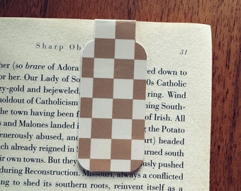 Checker Magnetic Bookmark | neutral colors, beige and tan, checkerboard gift for book lovers, planner page saver, page holder, bookmarks