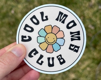 Cool Moms Club sticker | mama tribe happy smiley mom life motherhood gift trendy sticker for laptop, waterproof water bottle decal