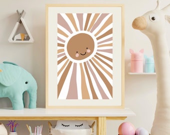 Smiley Sun Nursery Play Room Wall Art - happy kids cheerful you are my sunshine cute joyful child's room Art Print 5x7 8x10